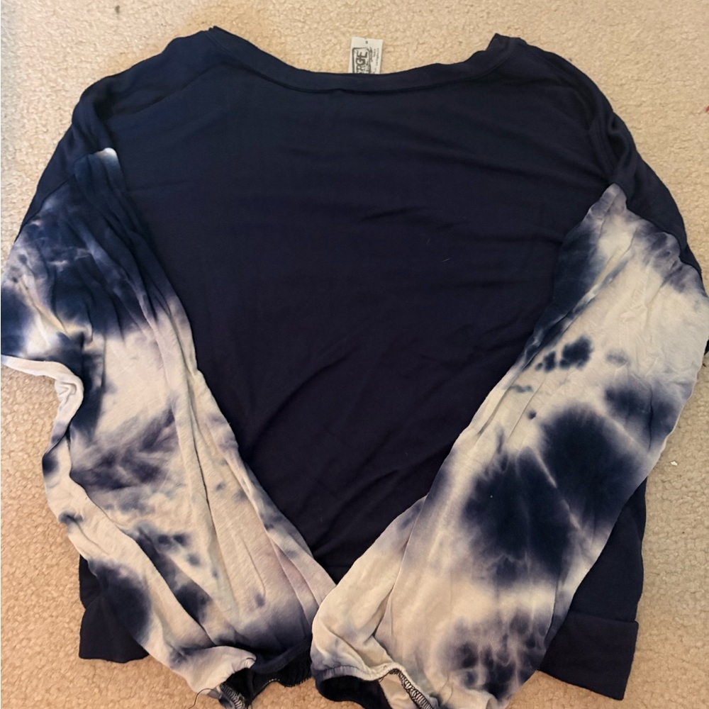 Navy blue tie-dye long sleeve top Size S